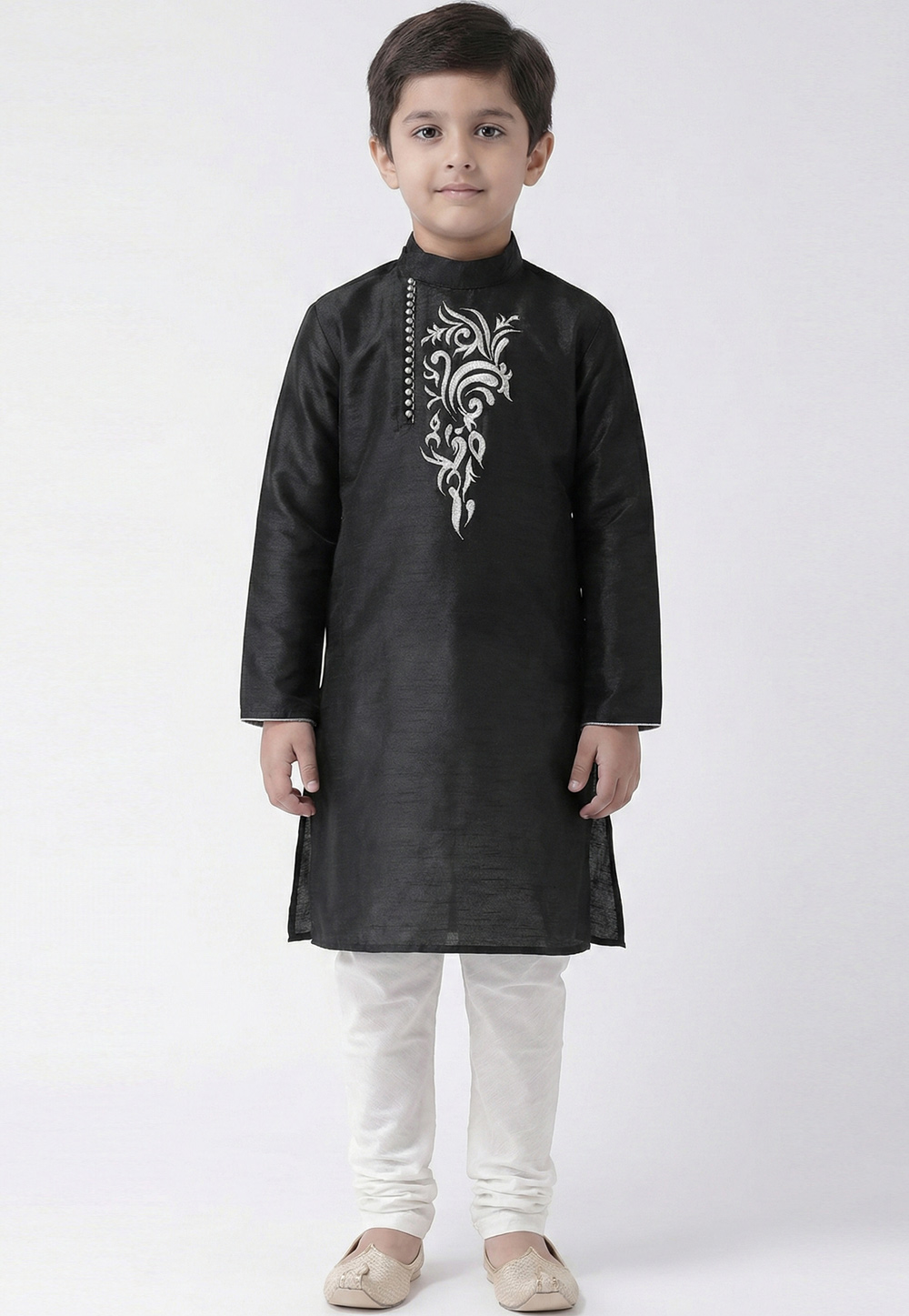 Black Art Silk Kids Kurta Pajama 324580