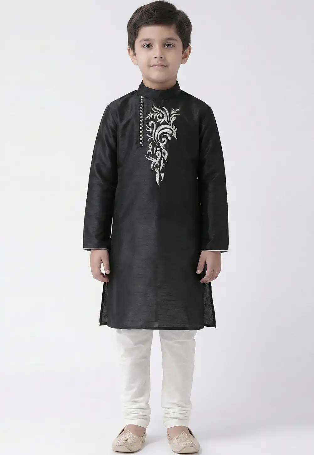Black Art Silk Kids Kurta Pajama 324580