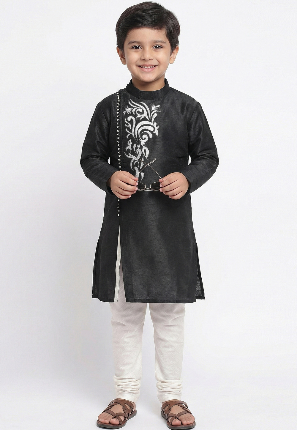 Black Art Silk Kids Kurta Pajama 324587