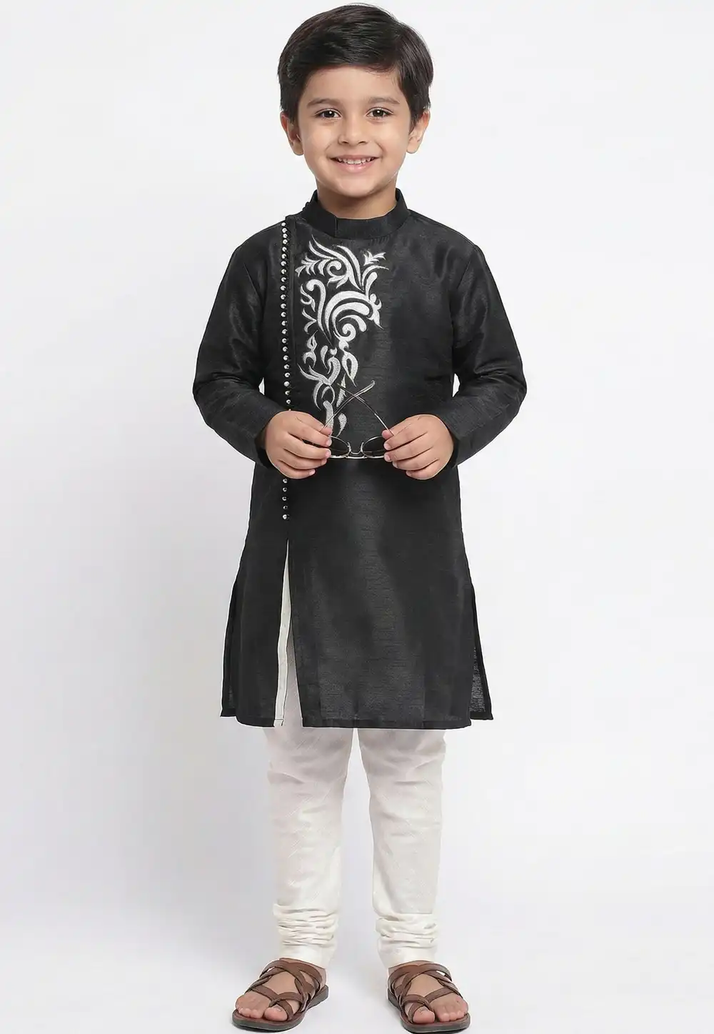 Black Art Silk Kids Kurta Pajama 324587