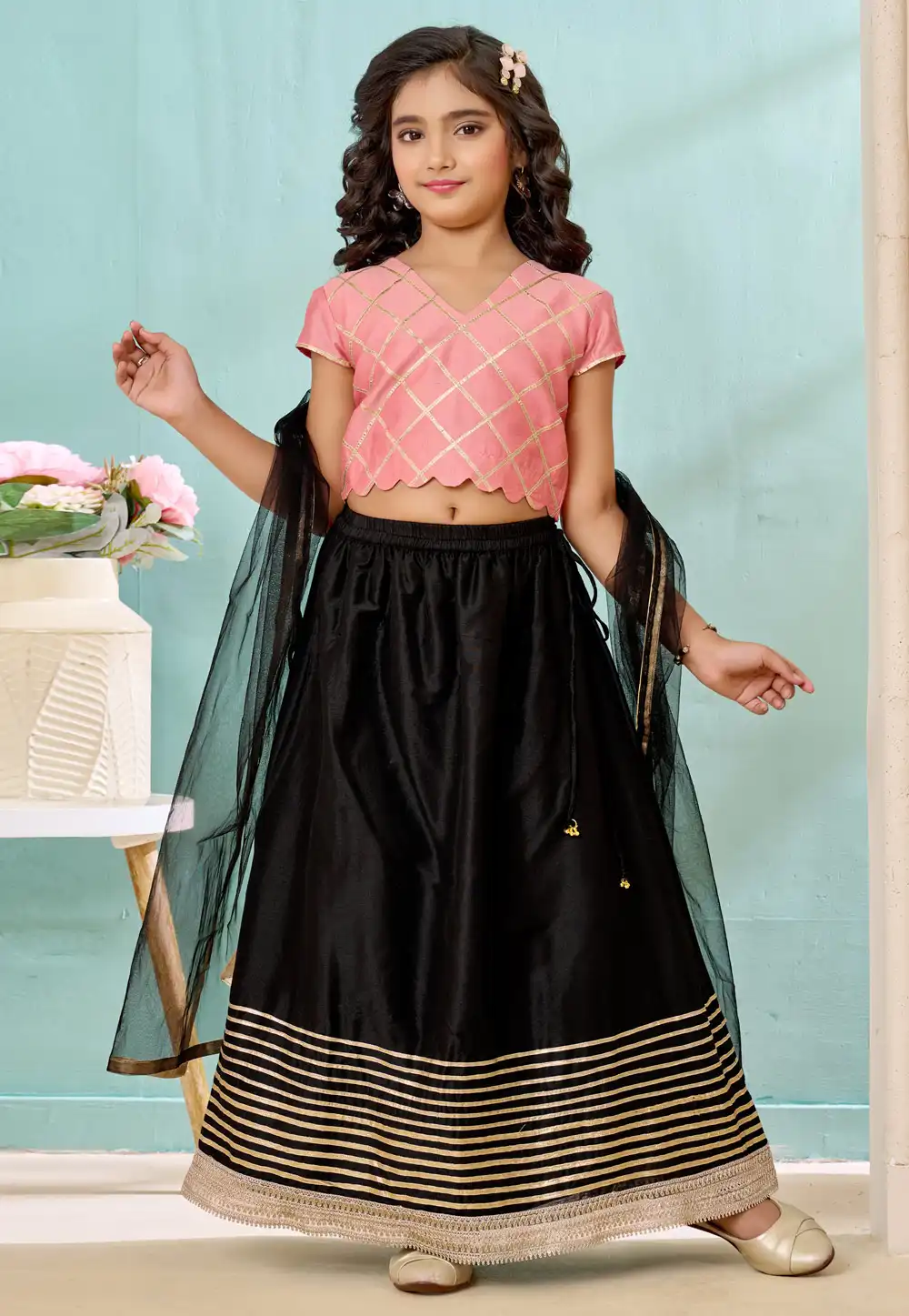 Black Art Silk Kids Lehenga Choli 325186