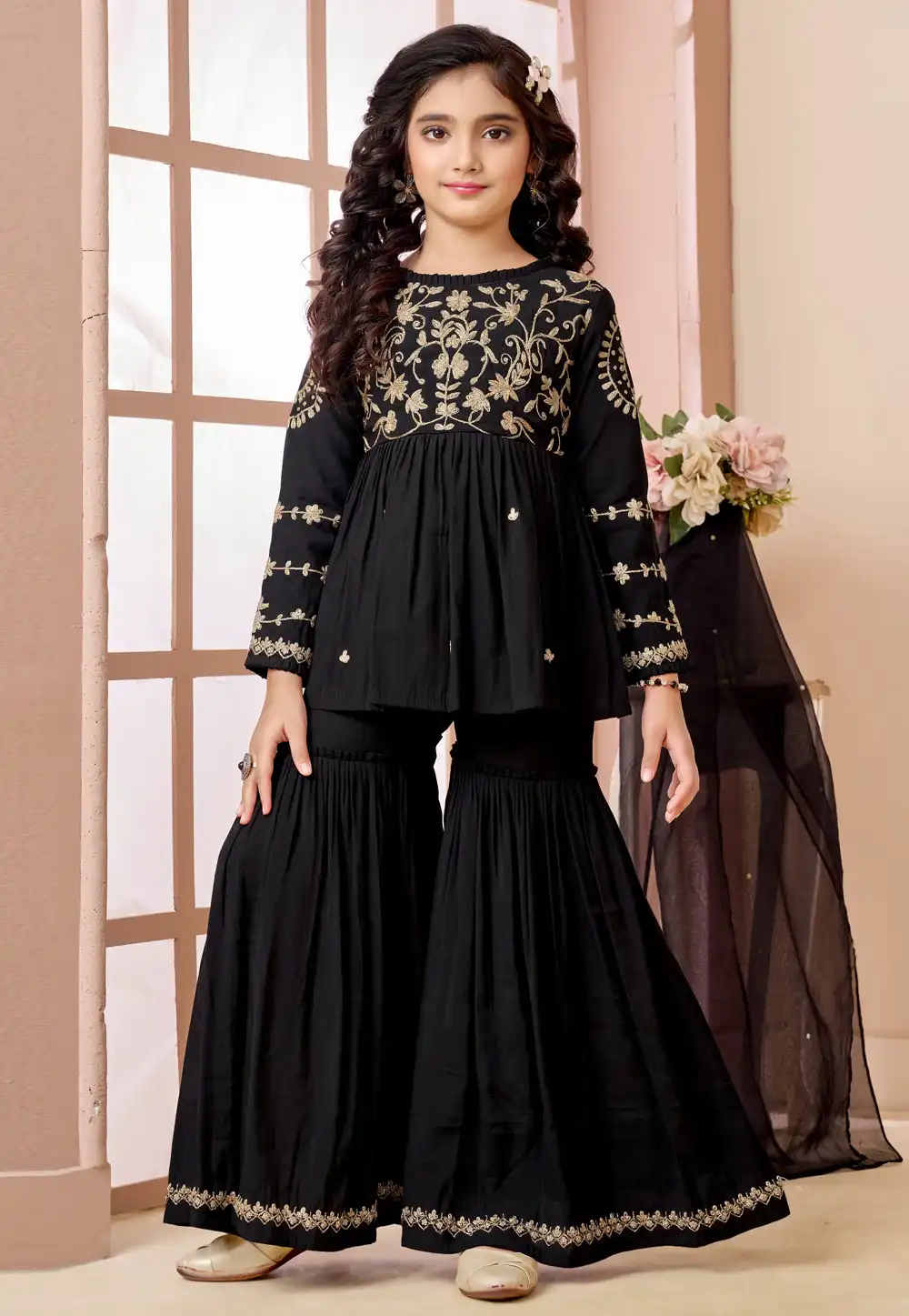 Black Art Silk Kids Sharara Suit 325187
