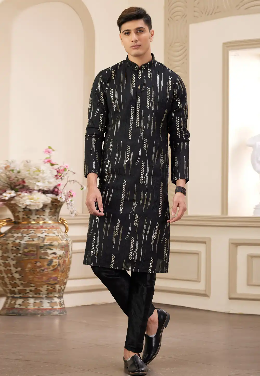 Black Art Silk Kurta Pajama 308560