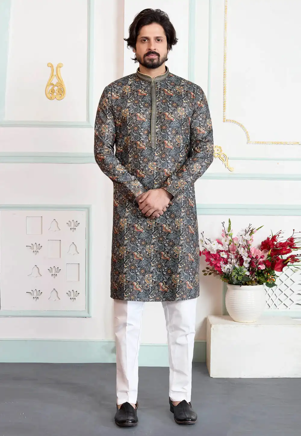 Black Art Silk Kurta Pajama 323410