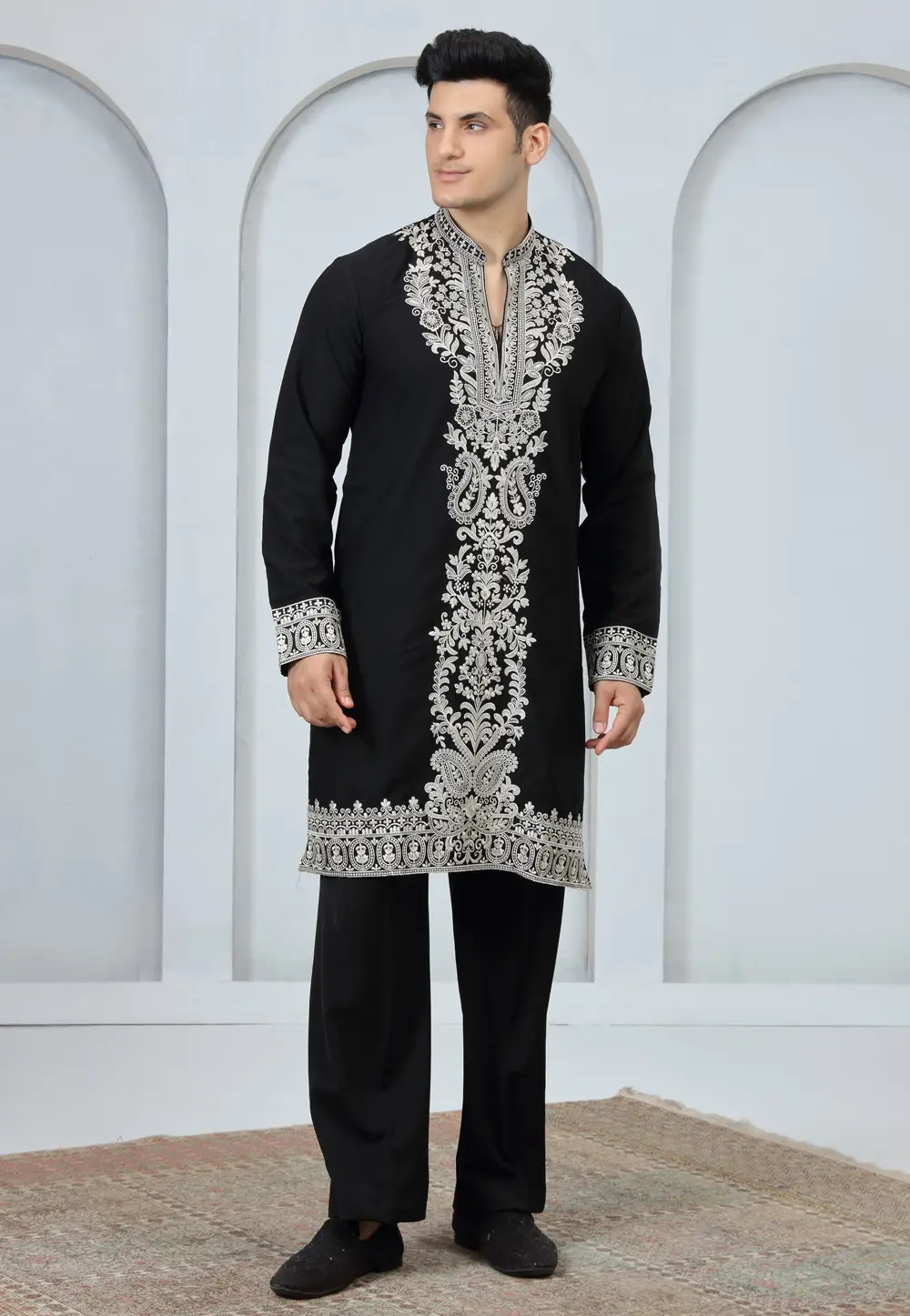 Black Art Silk Kurta Pajama 336907