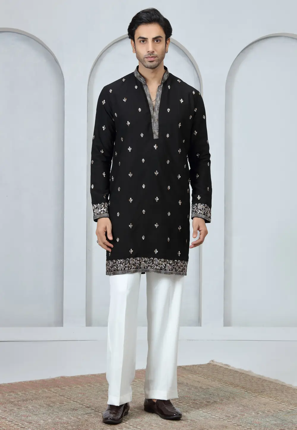 Black Art Silk Kurta Pajama 336913