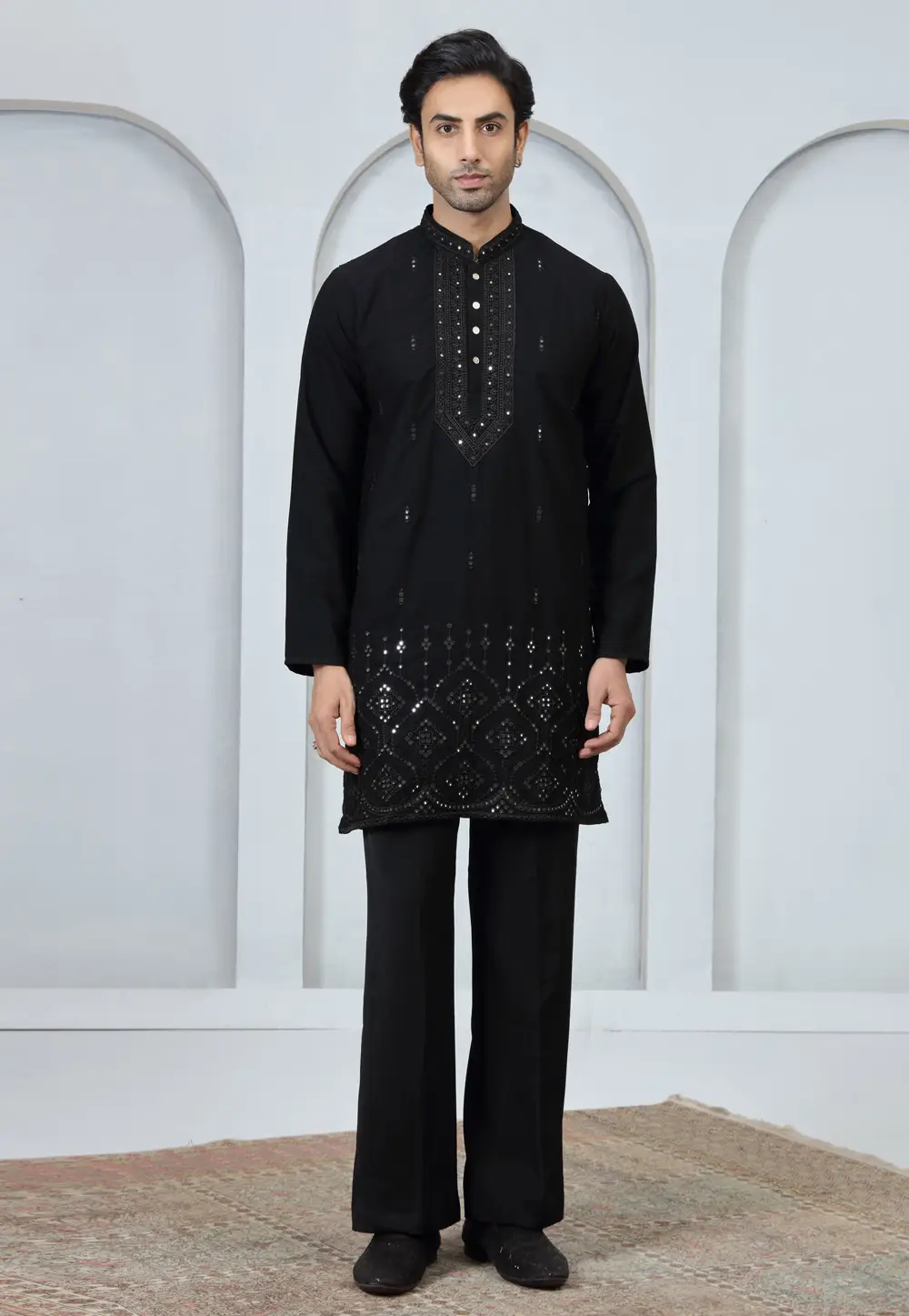 Black Art Silk Kurta Pajama 336918