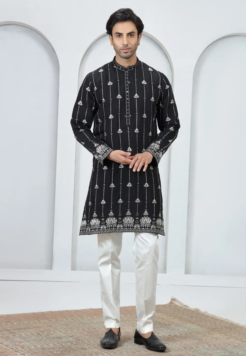 Black Art Silk Kurta Pajama 334946