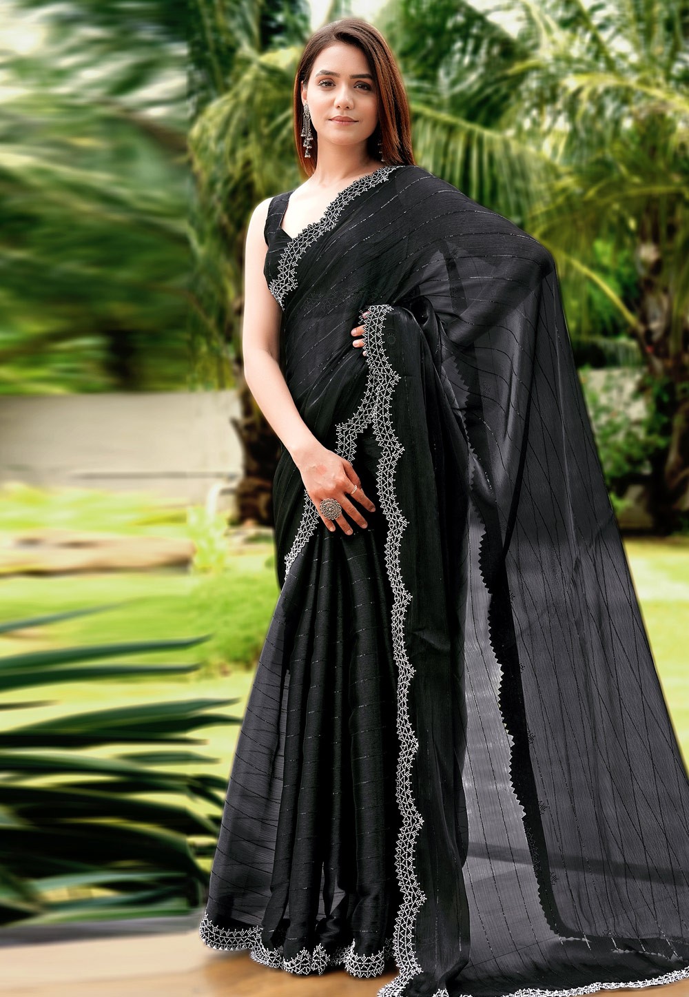 Black Art Silk Saree With Blouse 327211