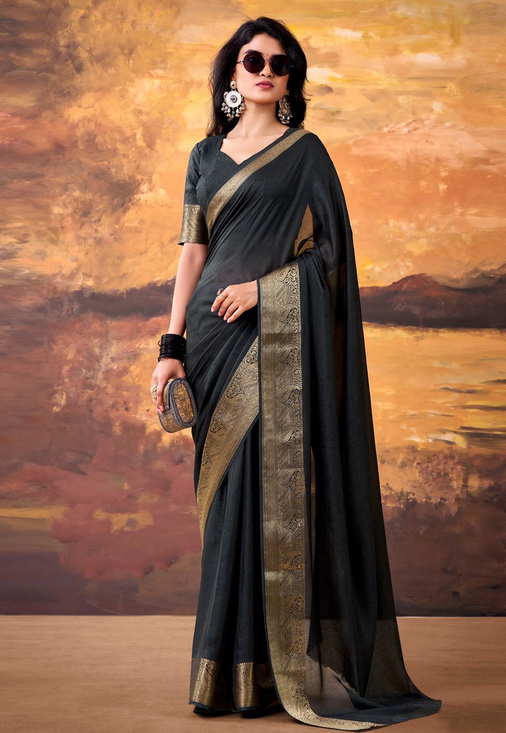 Black Art Silk Saree With Blouse 328830