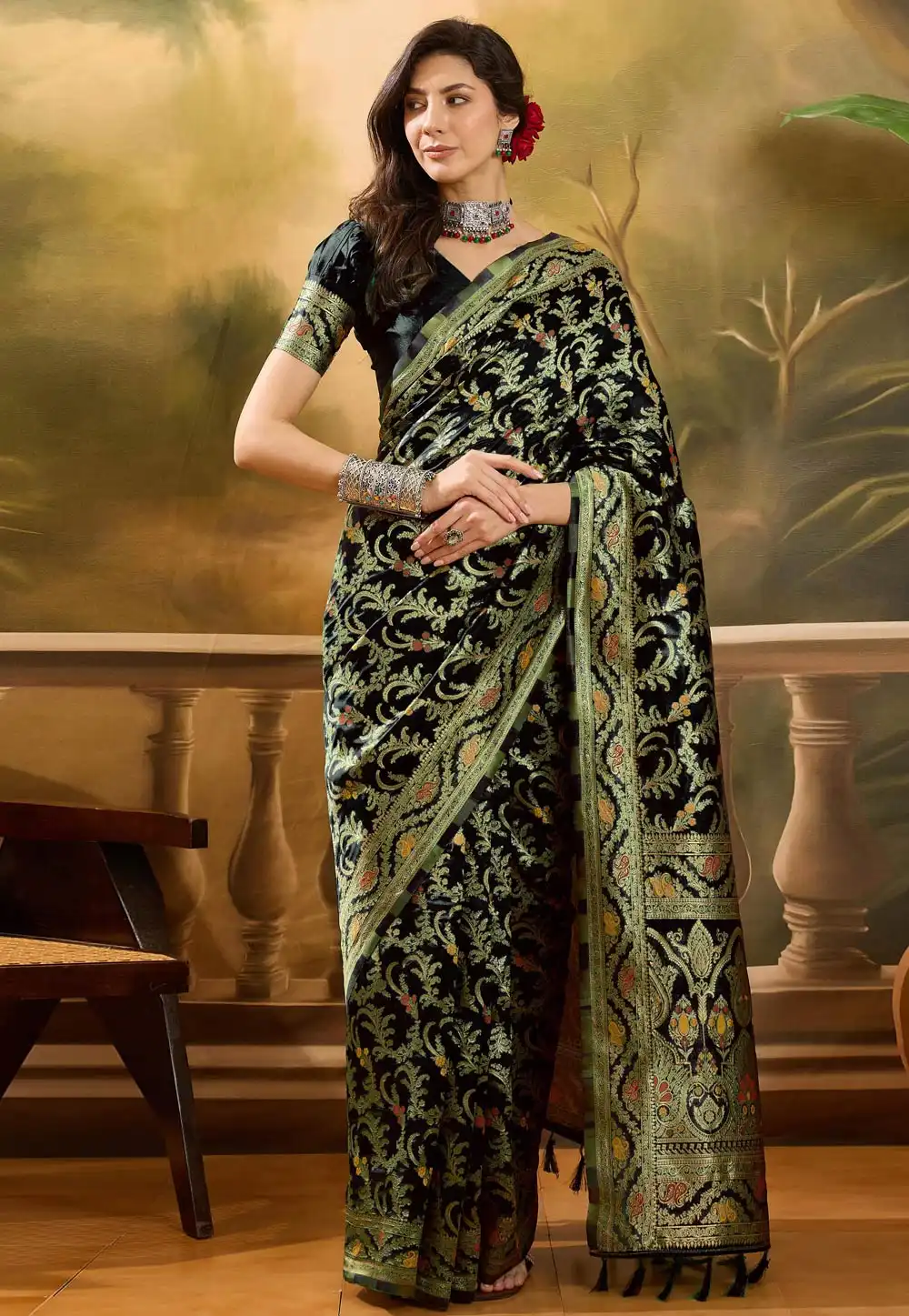 Black Banarasi Jacquard Saree 316771