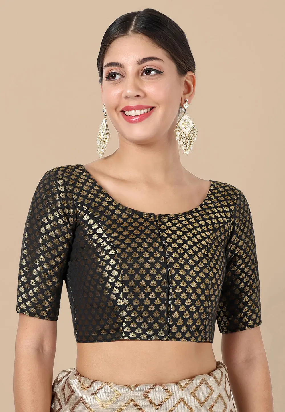 Black Banarasi Silk Readymade Blouse 333204