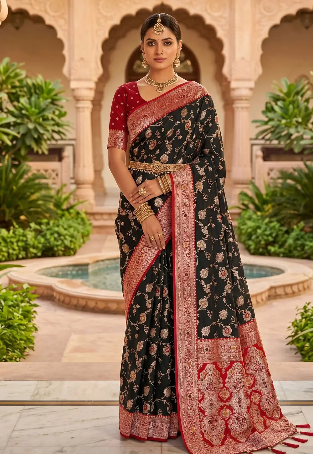 Black Banarasi Silk Saree 332407