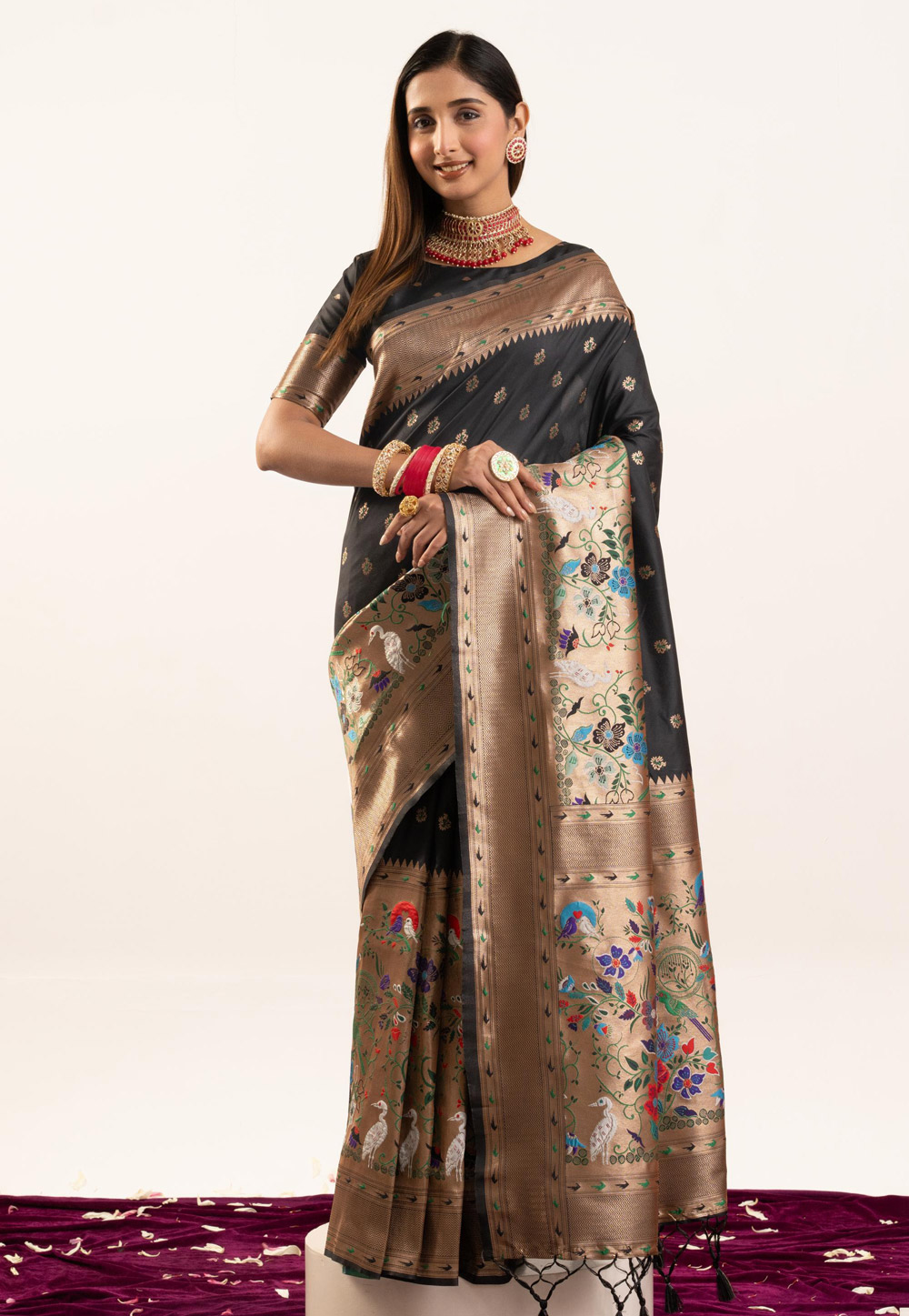 Black Banarasi Silk Saree 326373