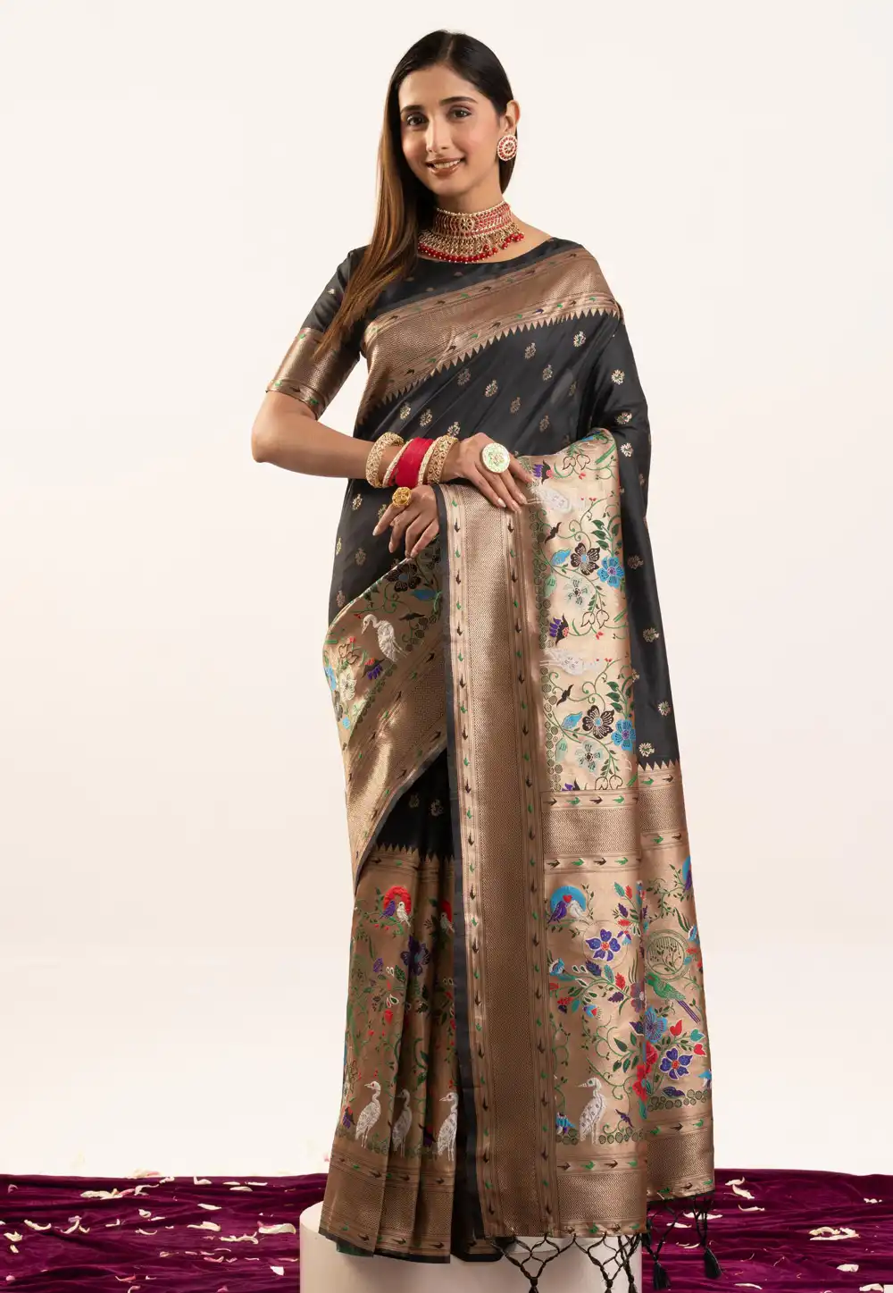 Black Banarasi Silk Saree 326373