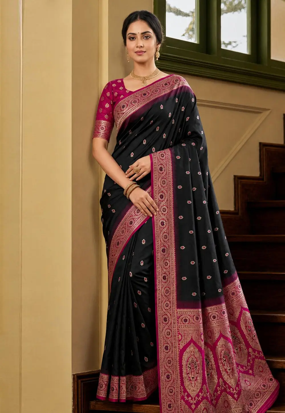 Black Banarasi Silk Saree 333278