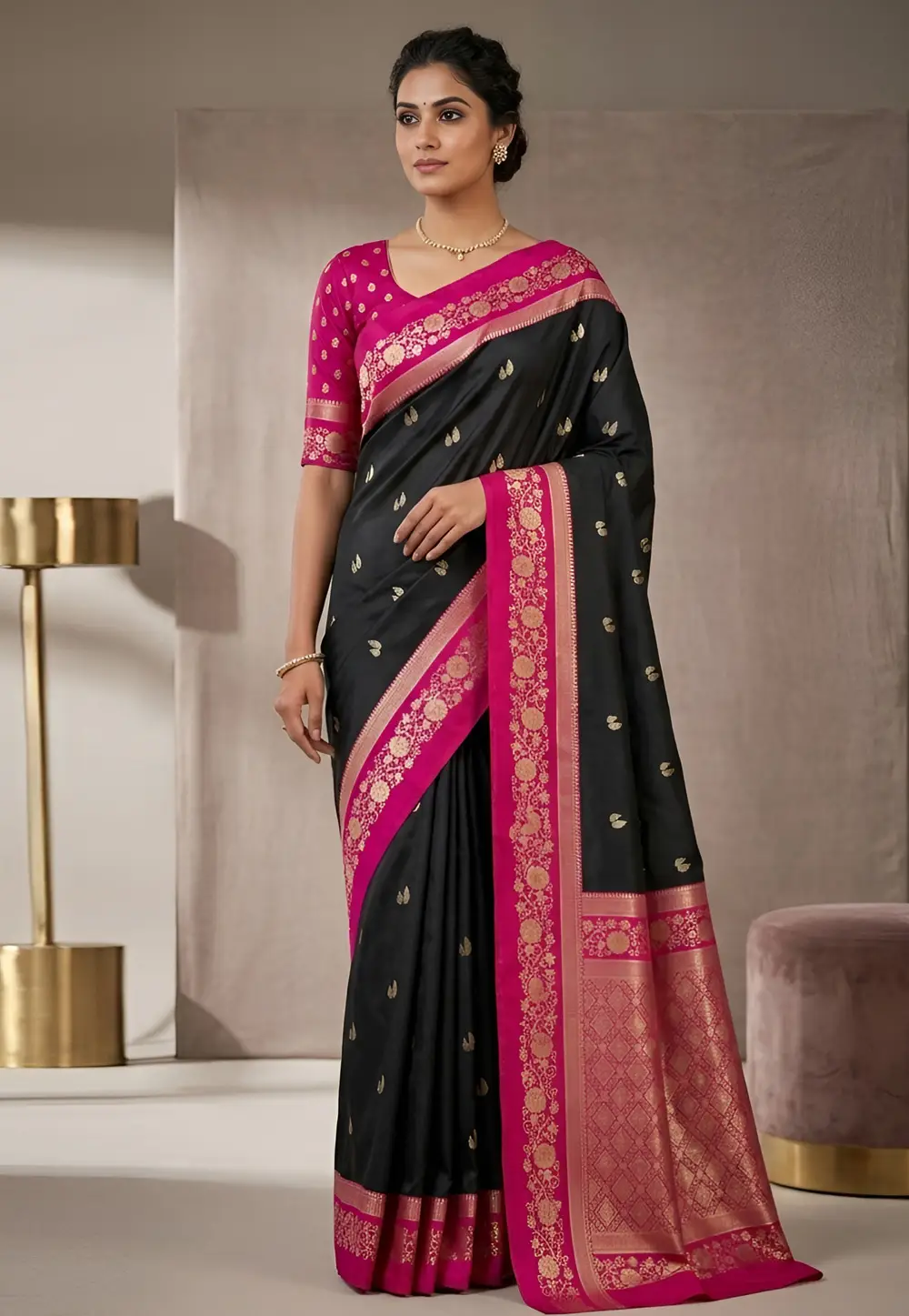 Black Banarasi Silk Saree 333286