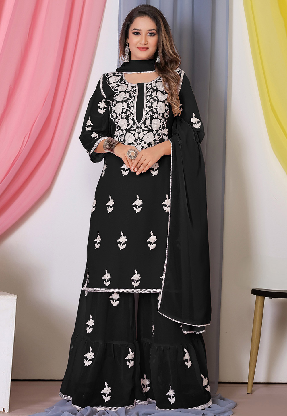 Black Bemberg Georgette Gharara Suit 283072