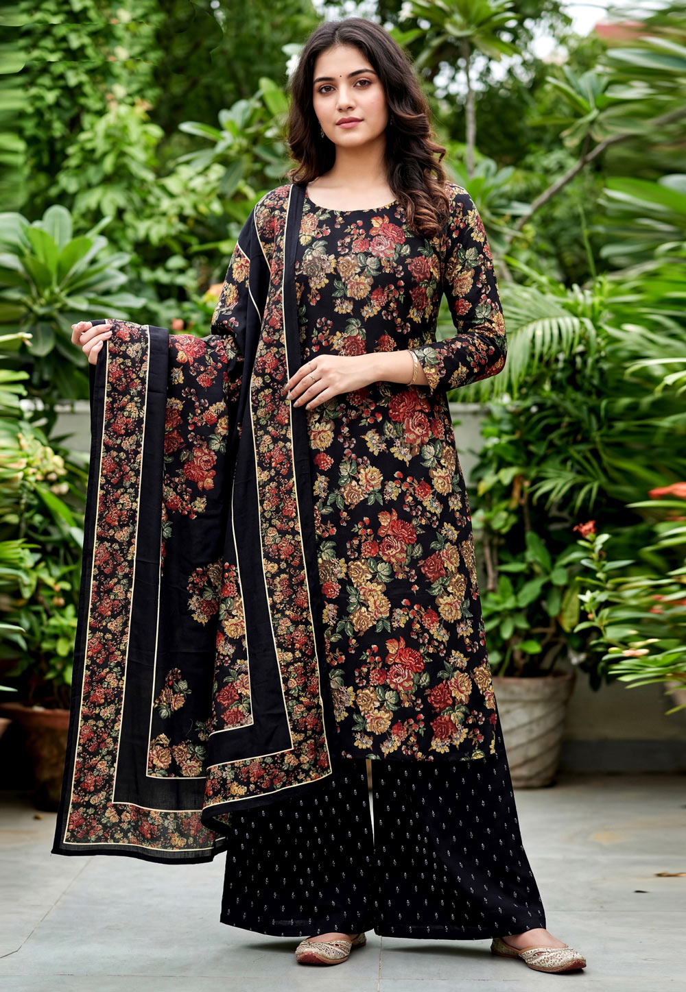 Black Cambric Cotton Palazzo Suit 328342