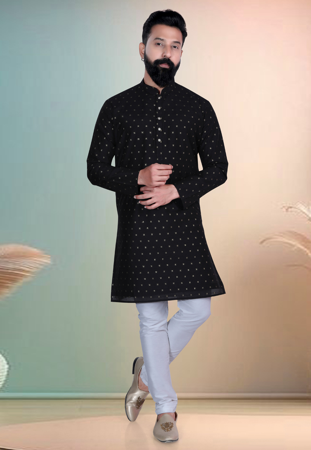 Black Chanderi Kurta Pajama 318623