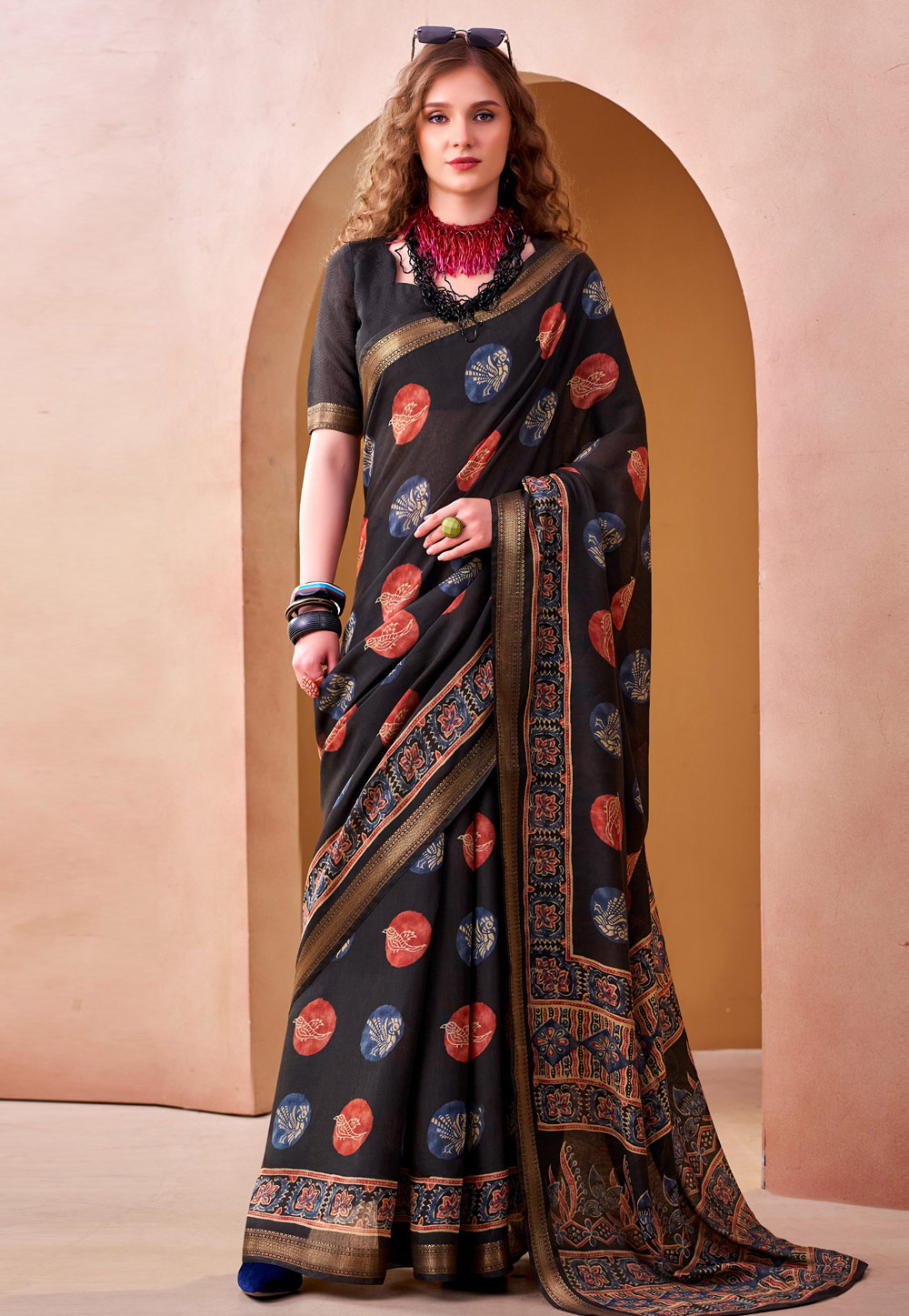 Black Chanderi Saree With Blouse 329491