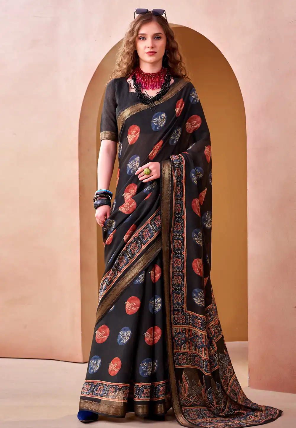 Black Chanderi Saree With Blouse 329491