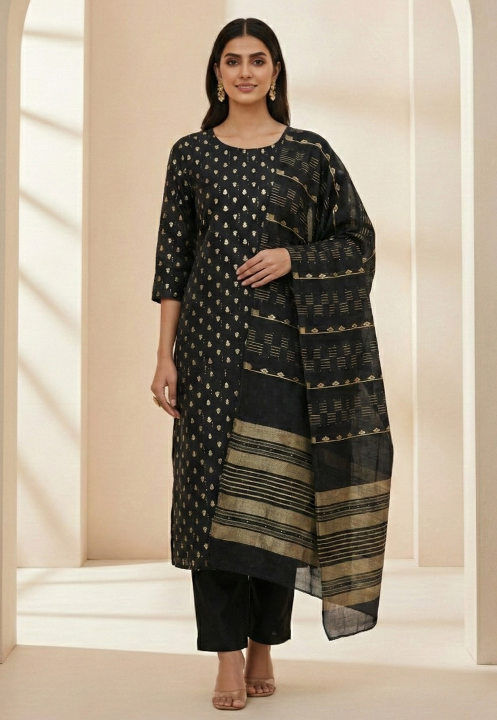 Black Chanderi Silk Pakistani Suit 322598
