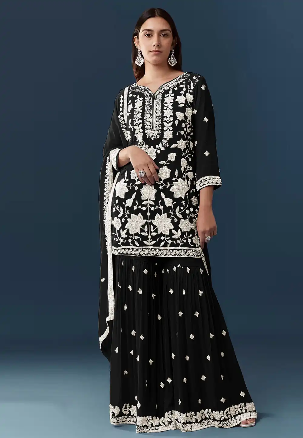 Black Chiffon Georgette Gharara Suit 330658