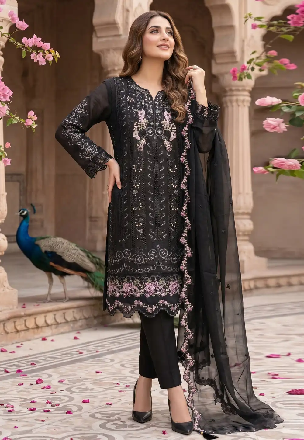 Black Chiffon Pant Style Suit 330447