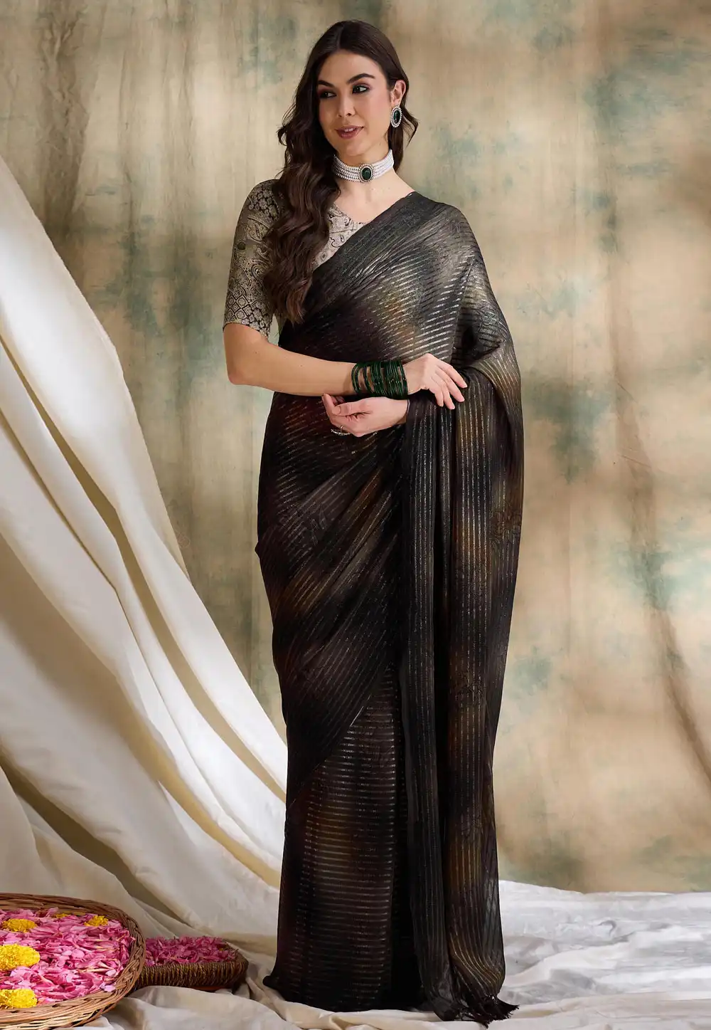 Black Chiffon Saree With Blouse 320299