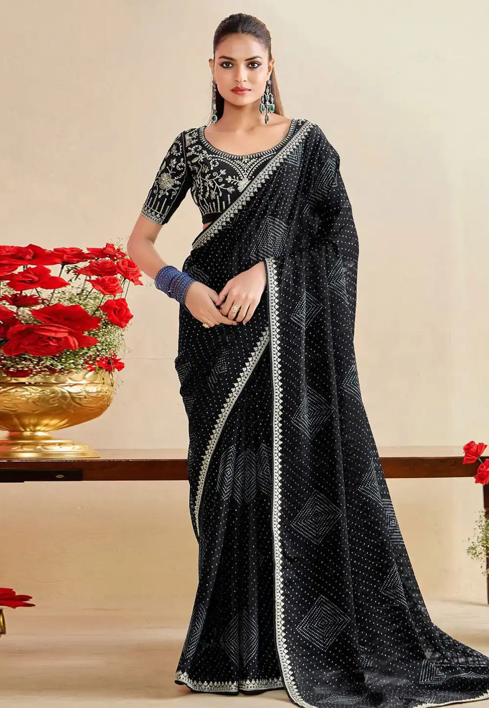 Black Chiffon Saree With Blouse 321521