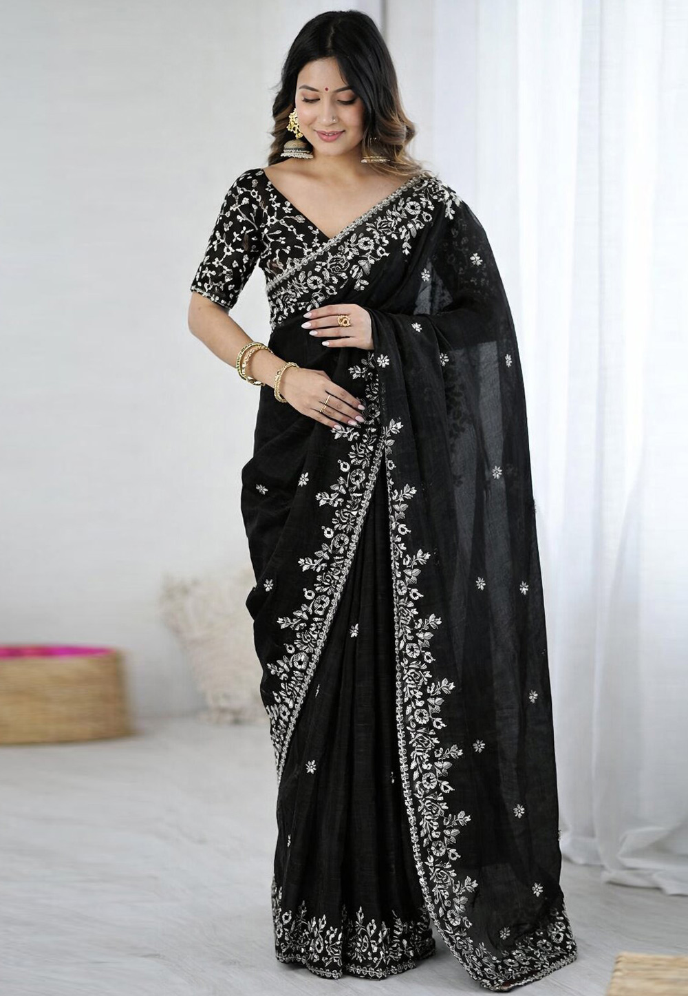 Black Chiffon Saree With Blouse 329426