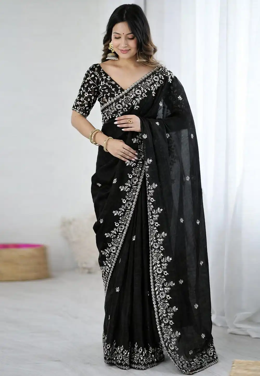 Black Chiffon Saree With Blouse 329426