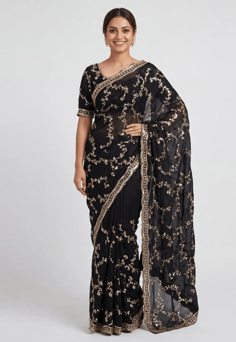 Black Chiffon Saree With Blouse 330819