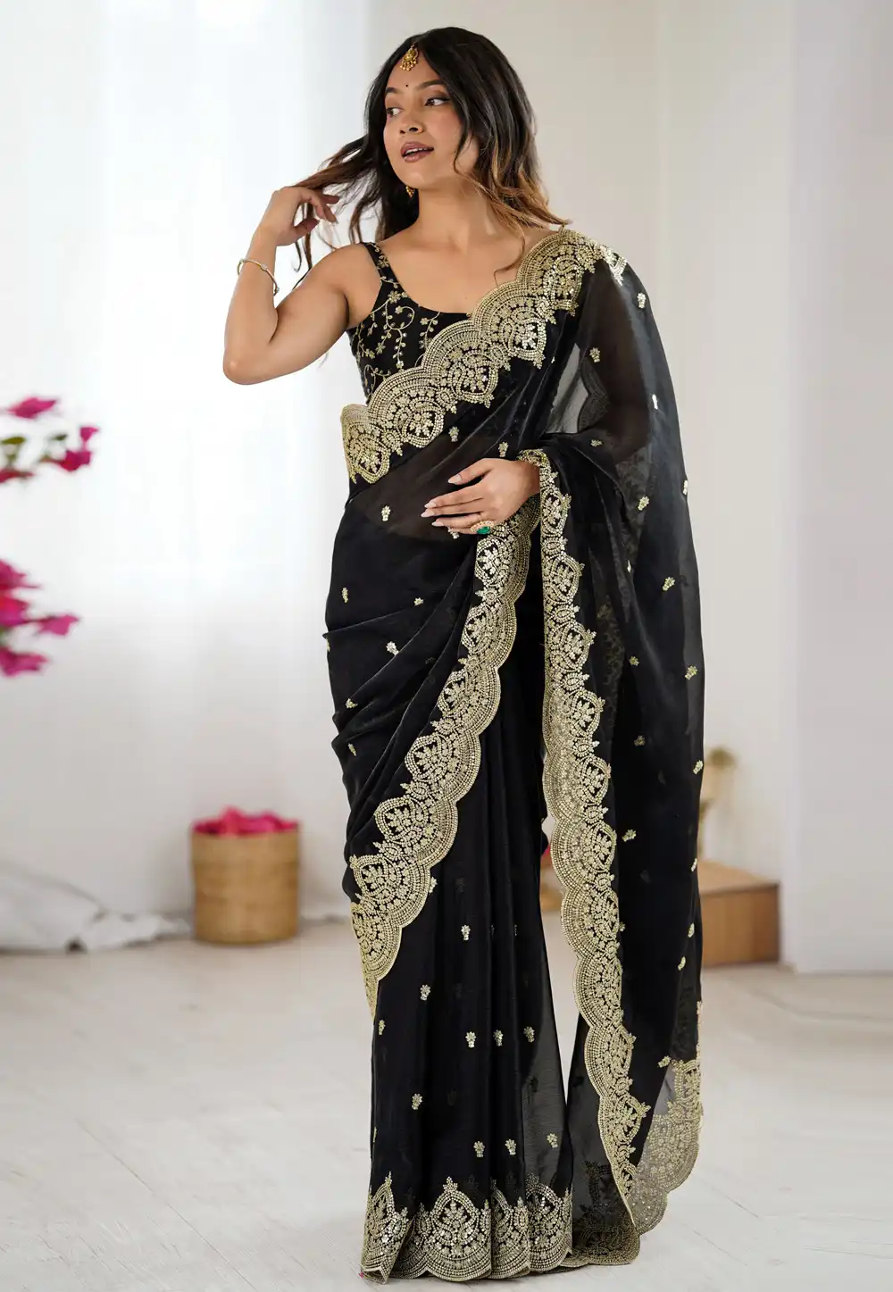Black Chiffon Saree With Blouse 323191