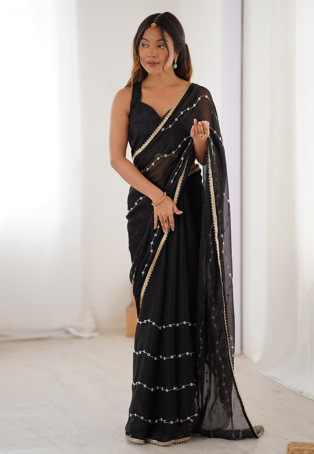Black Chiffon Saree With Blouse 311176