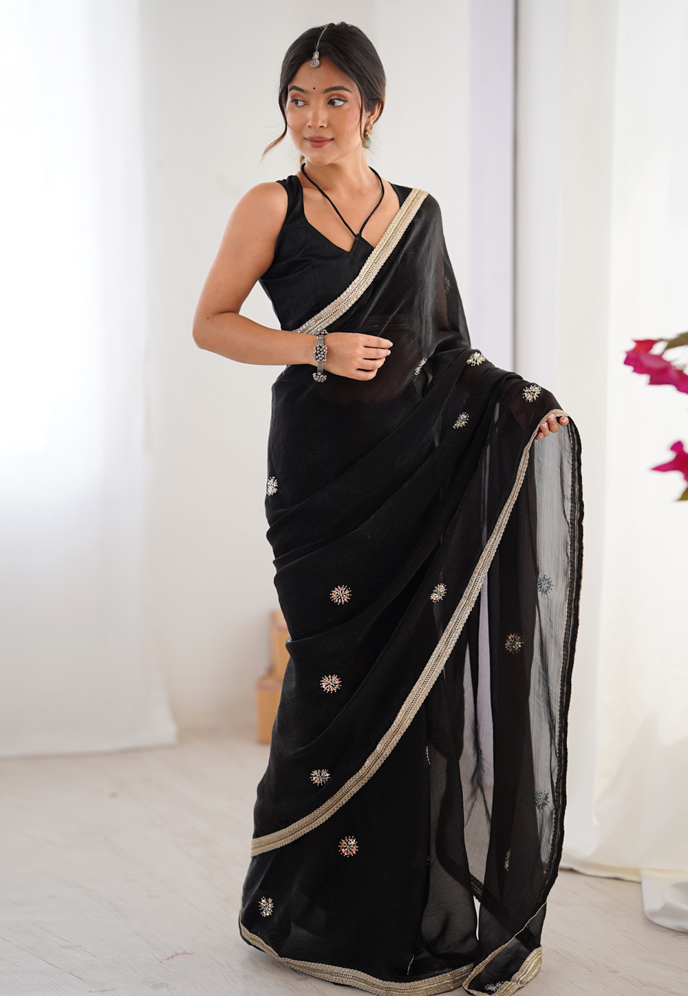 Black Chiffon Saree With Blouse 311188