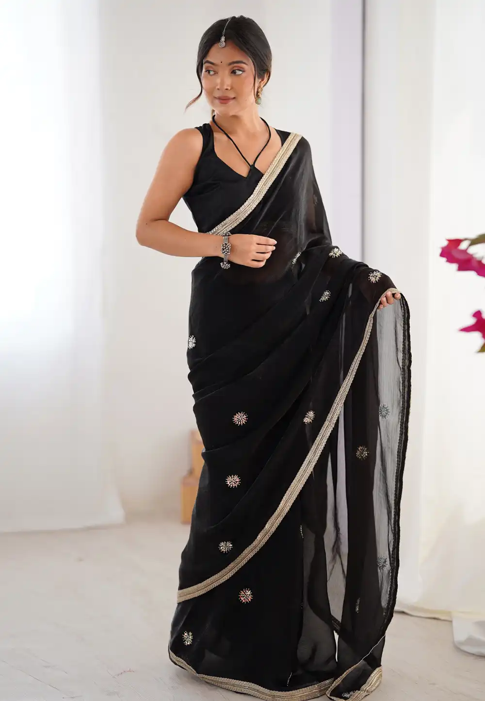 Black Chiffon Saree With Blouse 311188