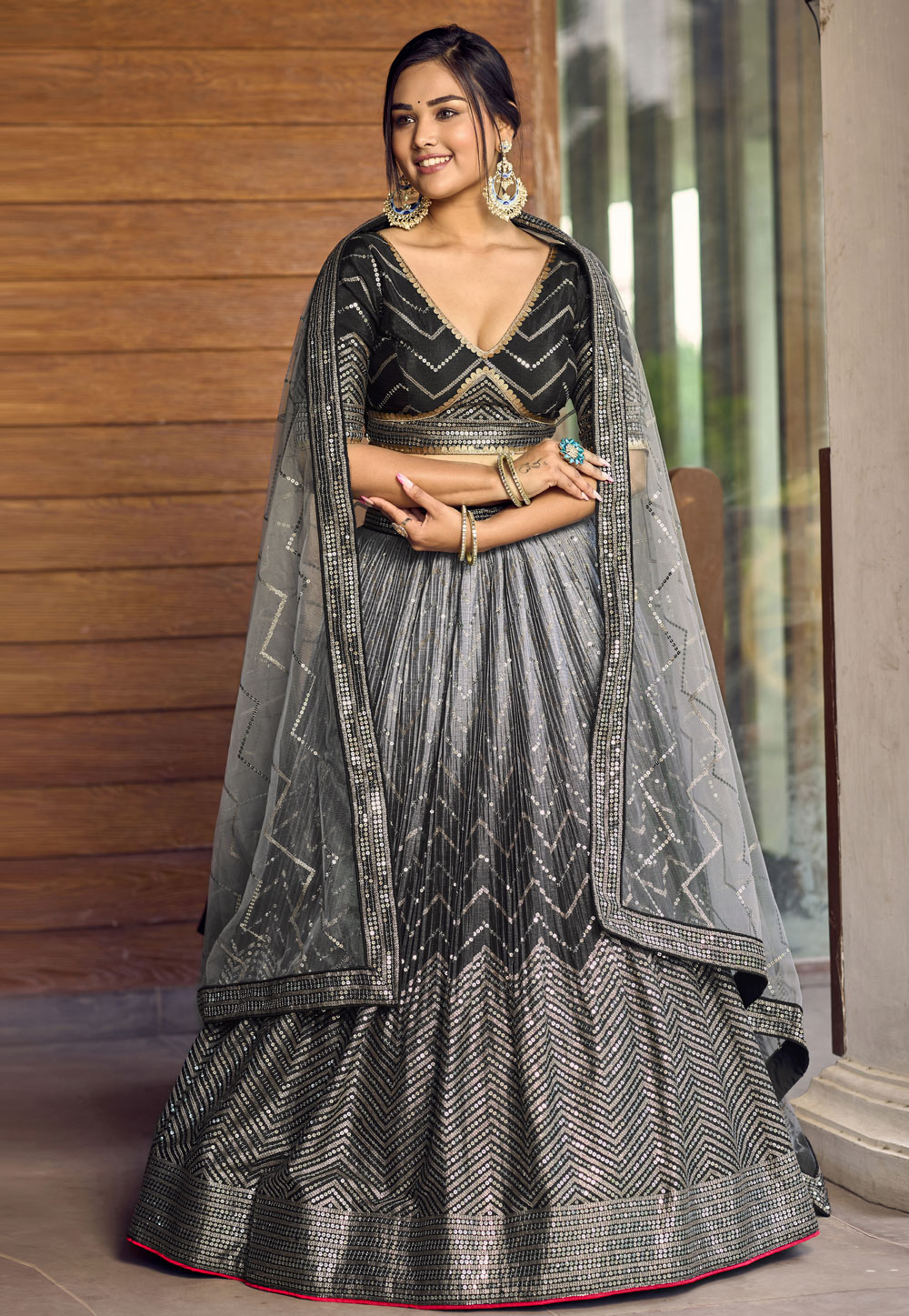 Black Chinon Circular Lehenga Choli 284843