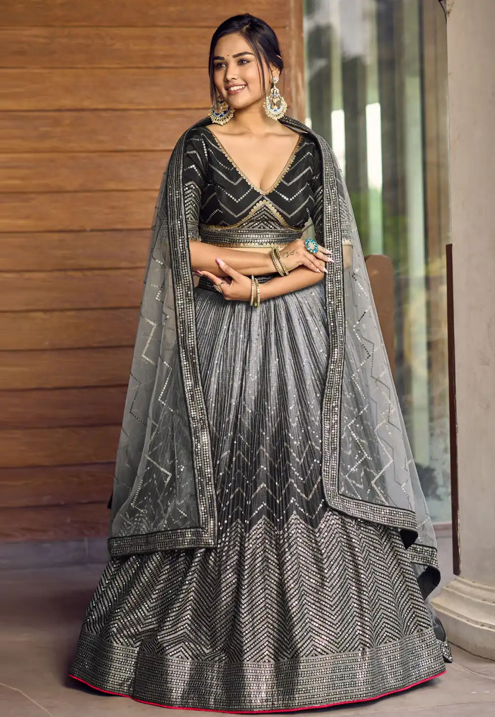Black Chinon Circular Lehenga Choli 284843