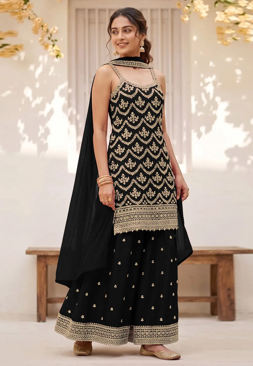 Black Chinon Embroidered Pakistani Suit 331613