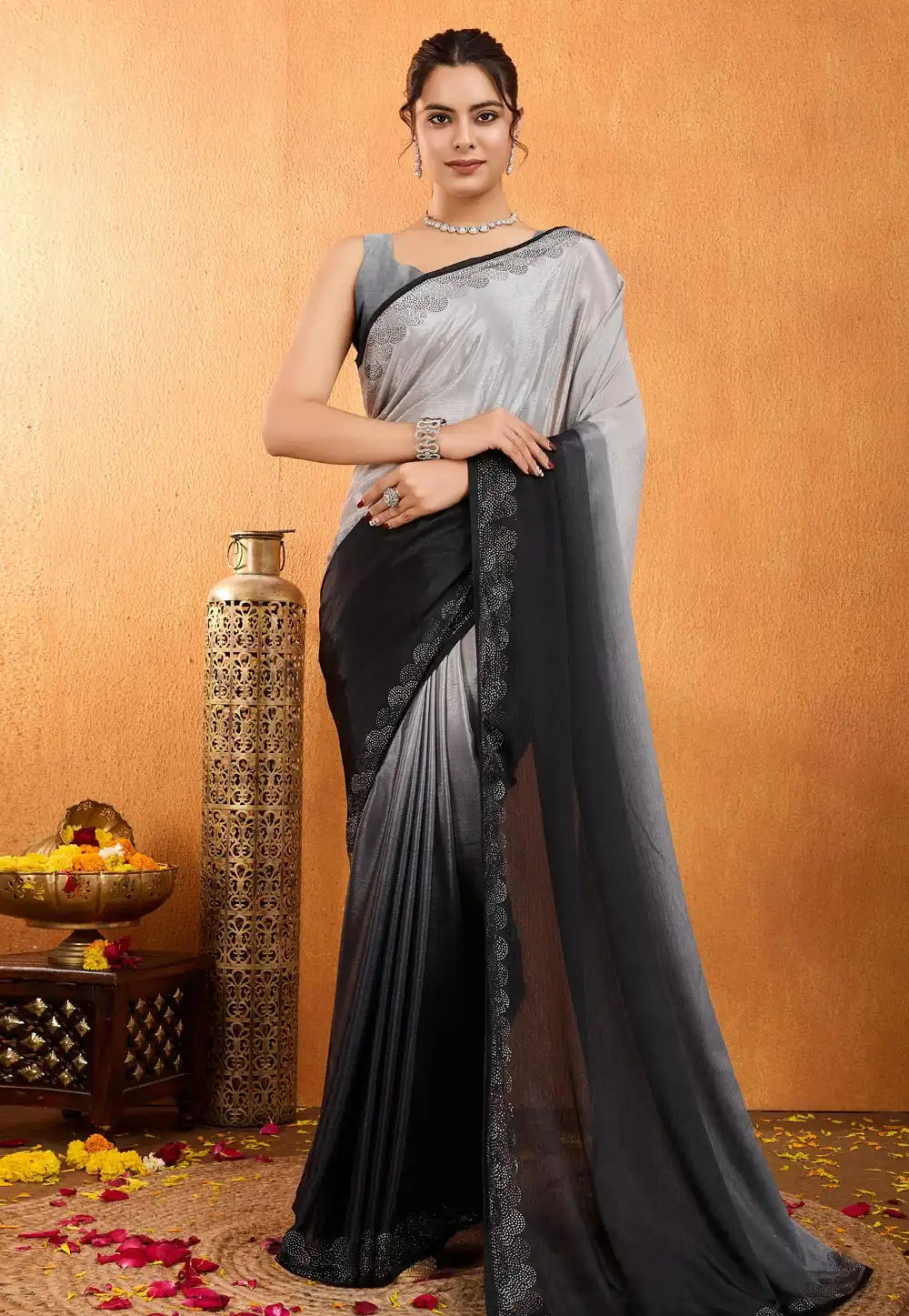 Black Chinon Half N Half Saree 306746