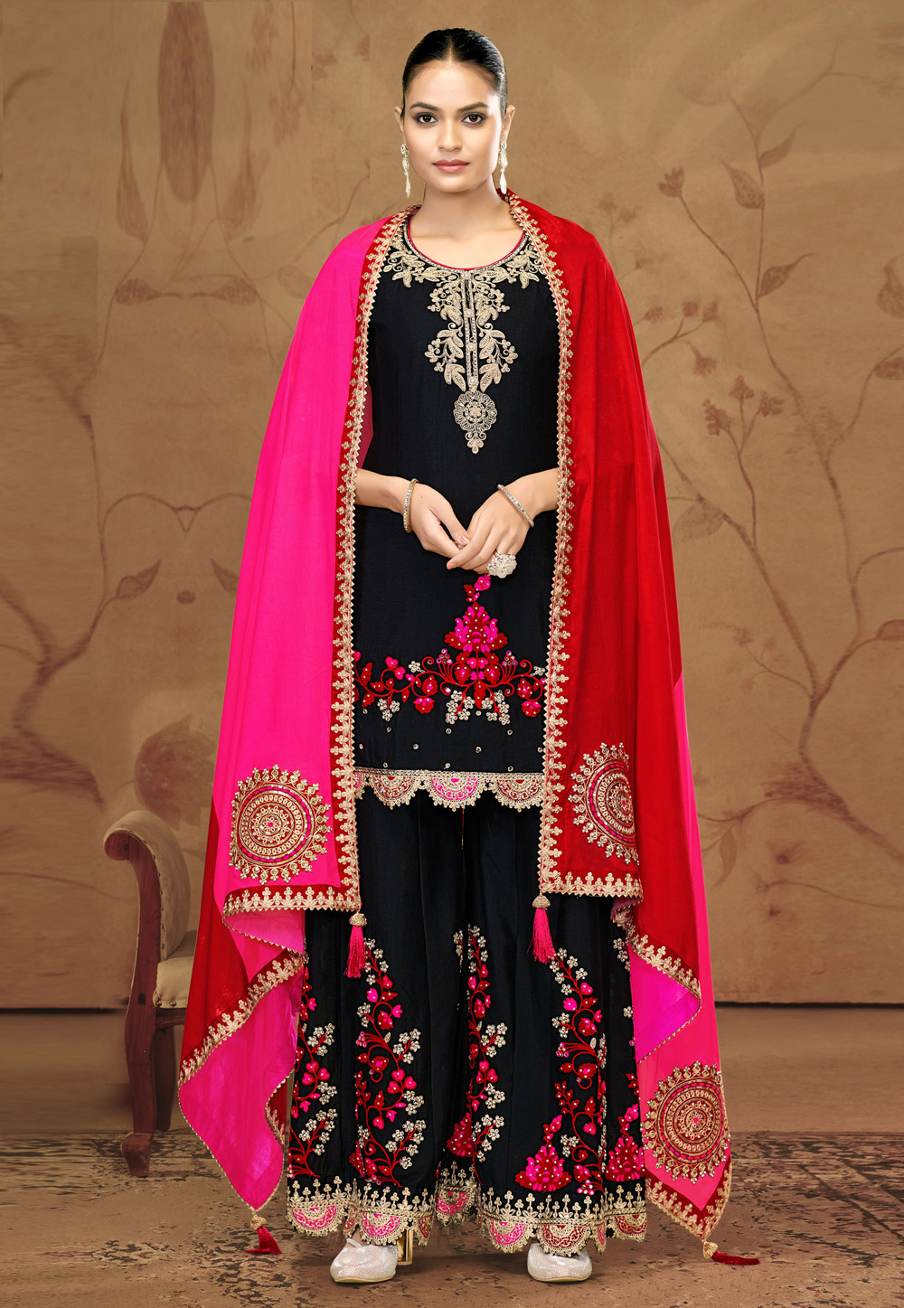 Black Chinon Pakistani Suit 307570