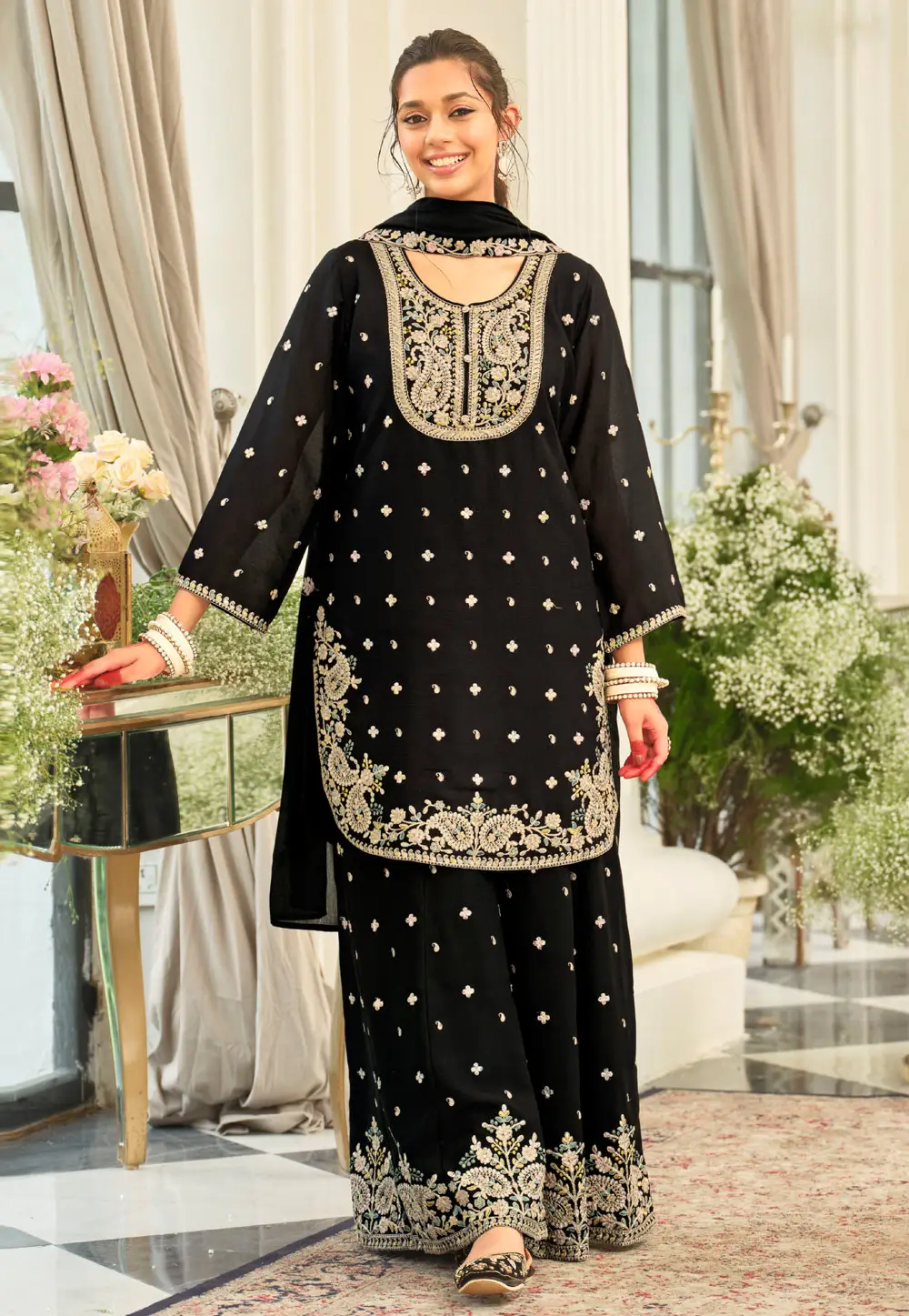 Black Chinon Pakistani Suit 335829