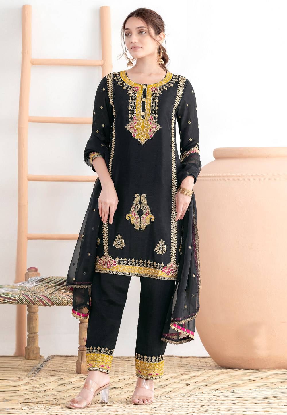 Black Chinon Pakistani Suit 322752