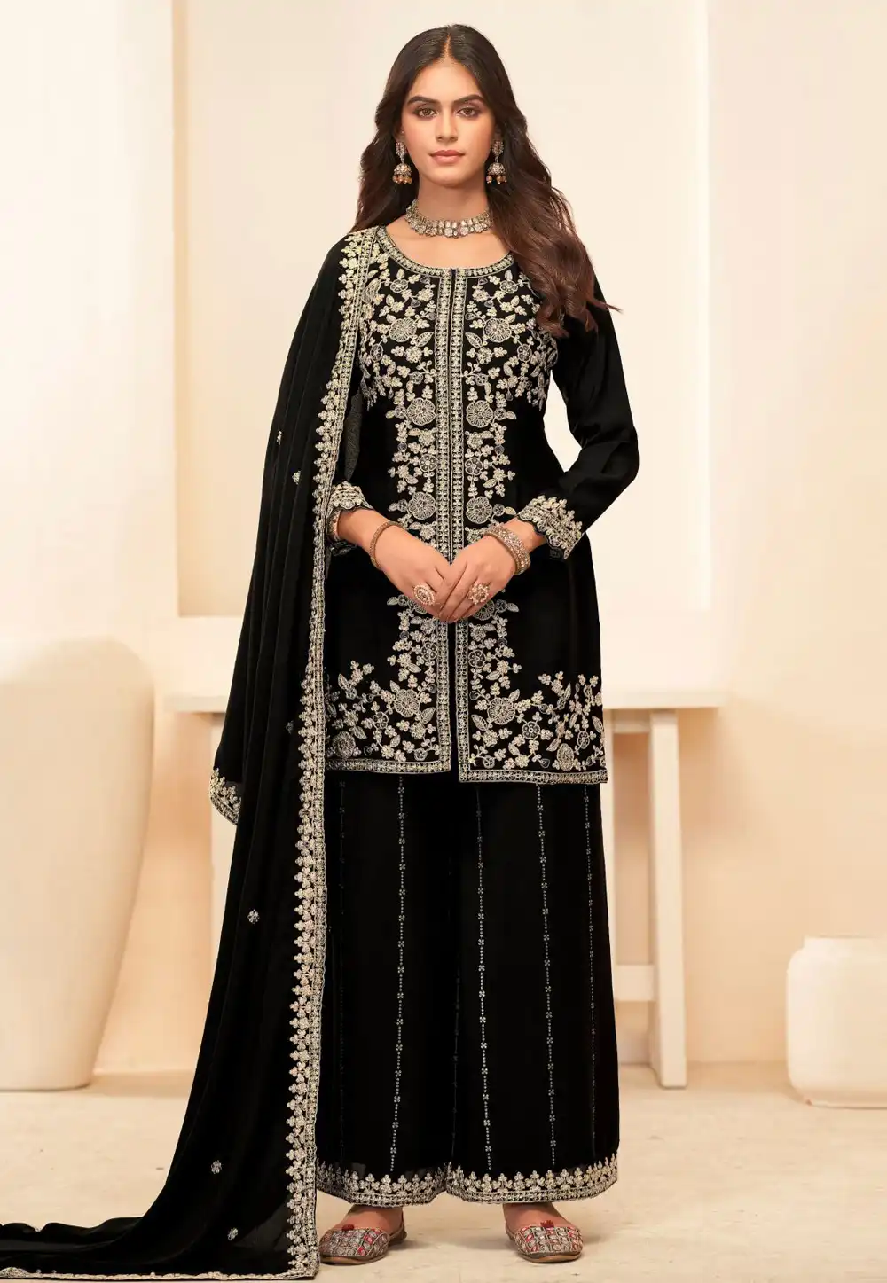 Black Chinon Pakistani Suit 322802