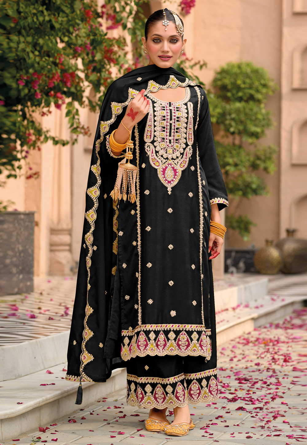 Black Chinon Pakistani Suit 308720