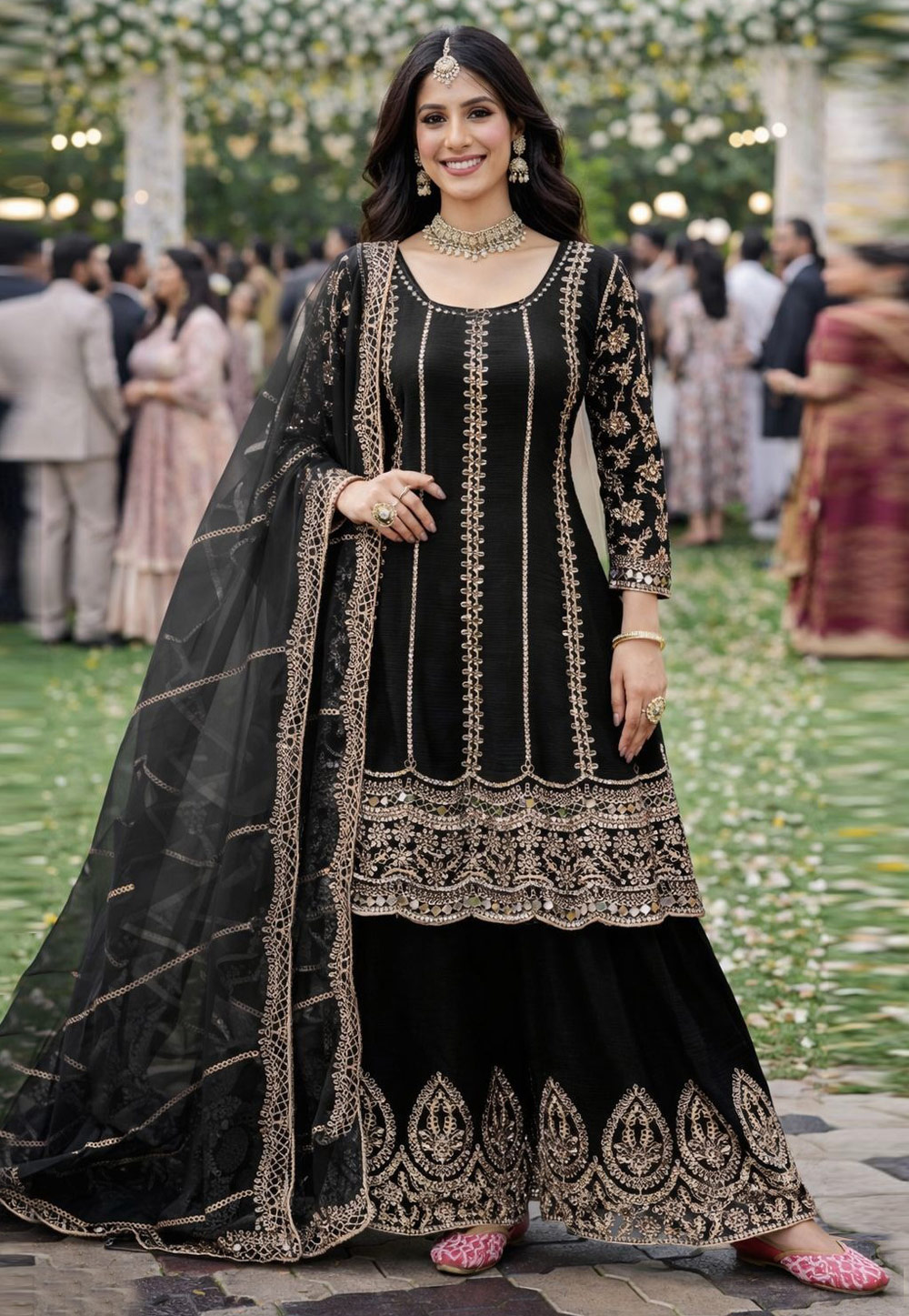 Black Chinon Pakistani Suit 323914