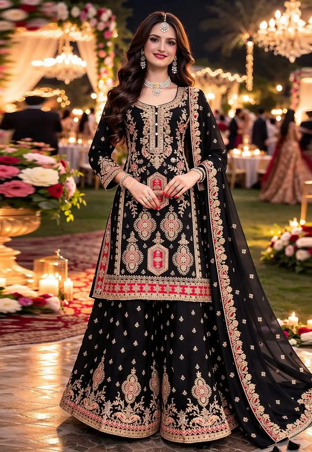 Black Chinon Palazzo Suit 326558
