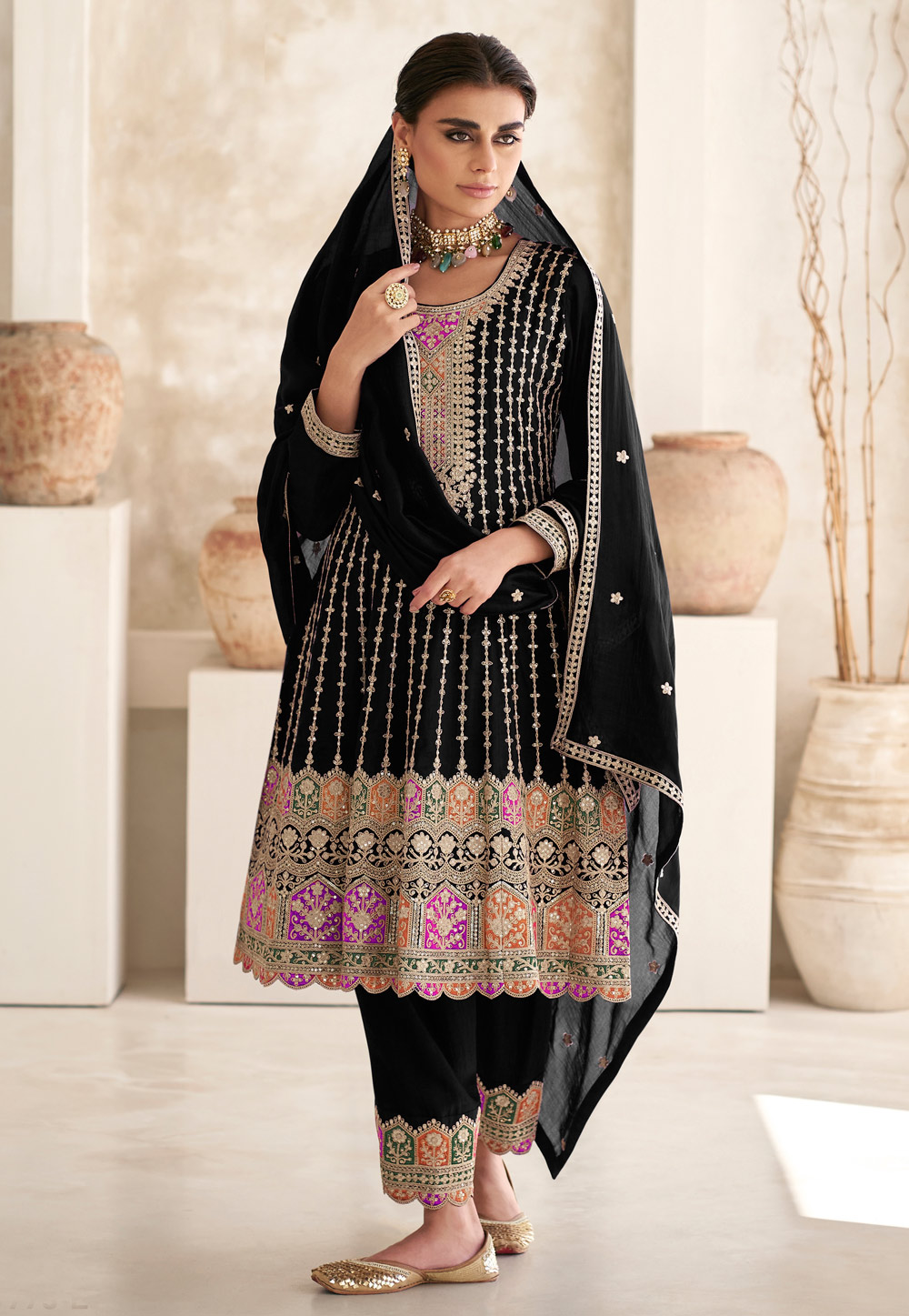 Black Chinon Pakistani Suit 284770